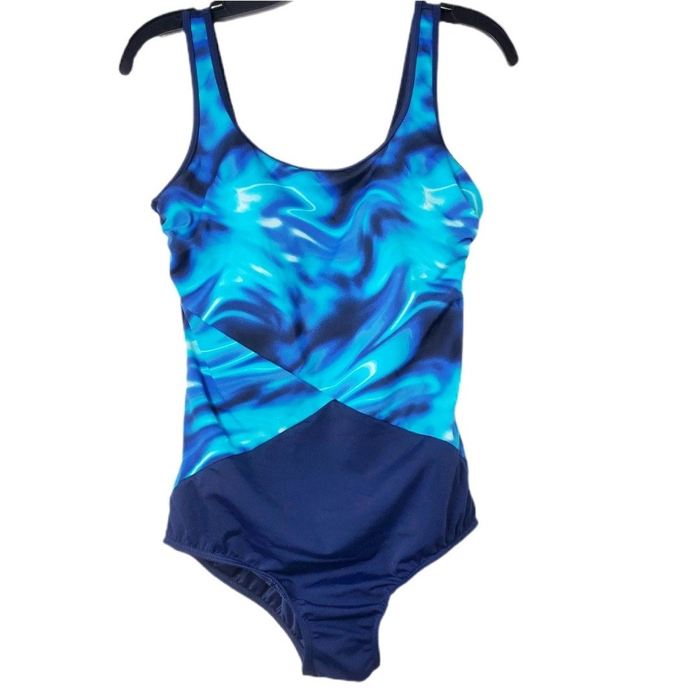 Lands' End Women's Blue Swirl One Piece Swimsuit Size 10 Athletic Swimwear